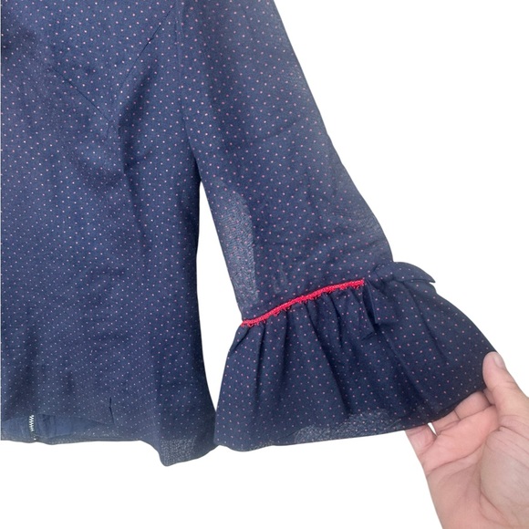 Vintage Susan Thomas Blouse Navy with Red Polka Dots - Picture 6 of 9
